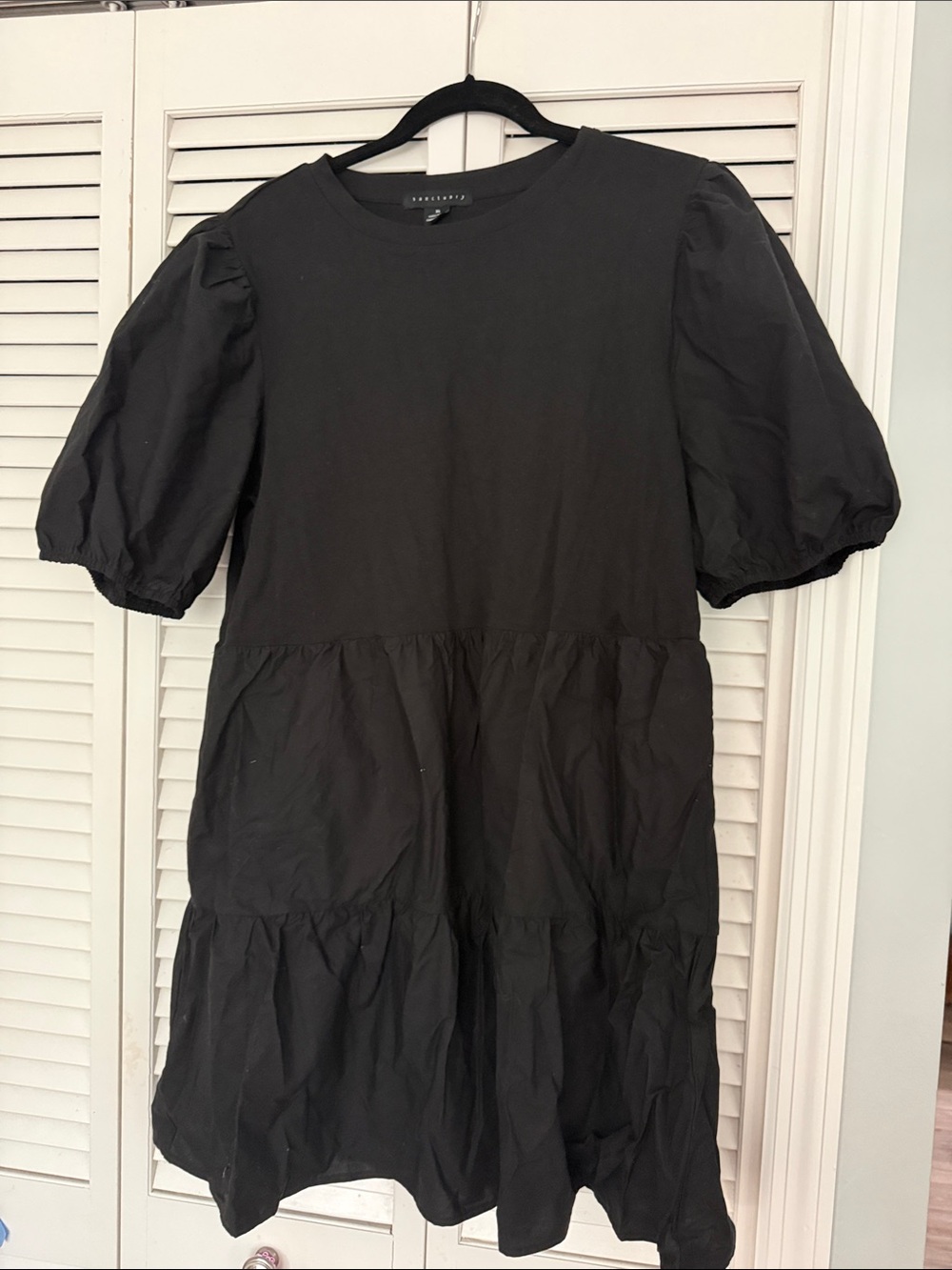 Sanctuary Black Puff-Sleeve Tiered Mini Dress